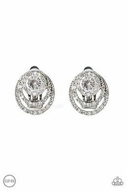 Be Adored Jewelry Epic Epicenter- White Paparazzi Clip-On Earring