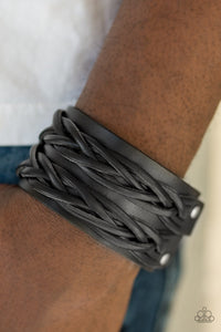 Paparazzi Accessories No Mercy - Black Leather Urban Bracelet - Be Adored Jewelry